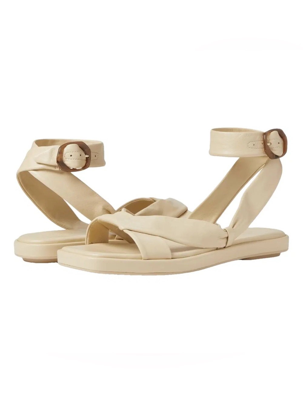 $250 Vince Reza Cream Ankle-Strap Sandals with Tortoiseshell Buckles Size 8